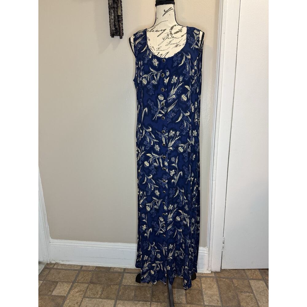 Dressbarn Womens Dress Size 12 Blue Floral Button Up Sleeveless